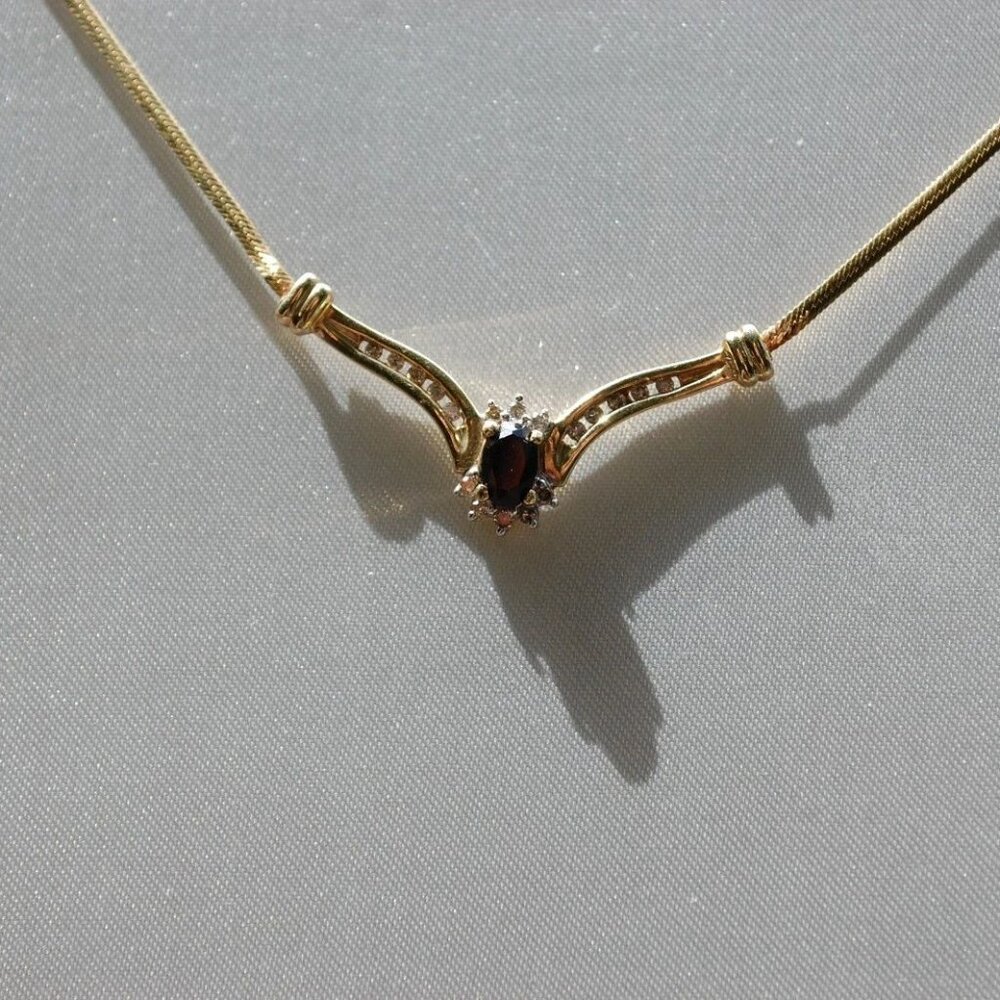 14k Gold Sapphire and Cut Diamonds Herringbone Necklace